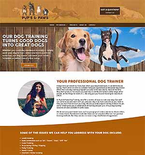 image of home page for a dog training company